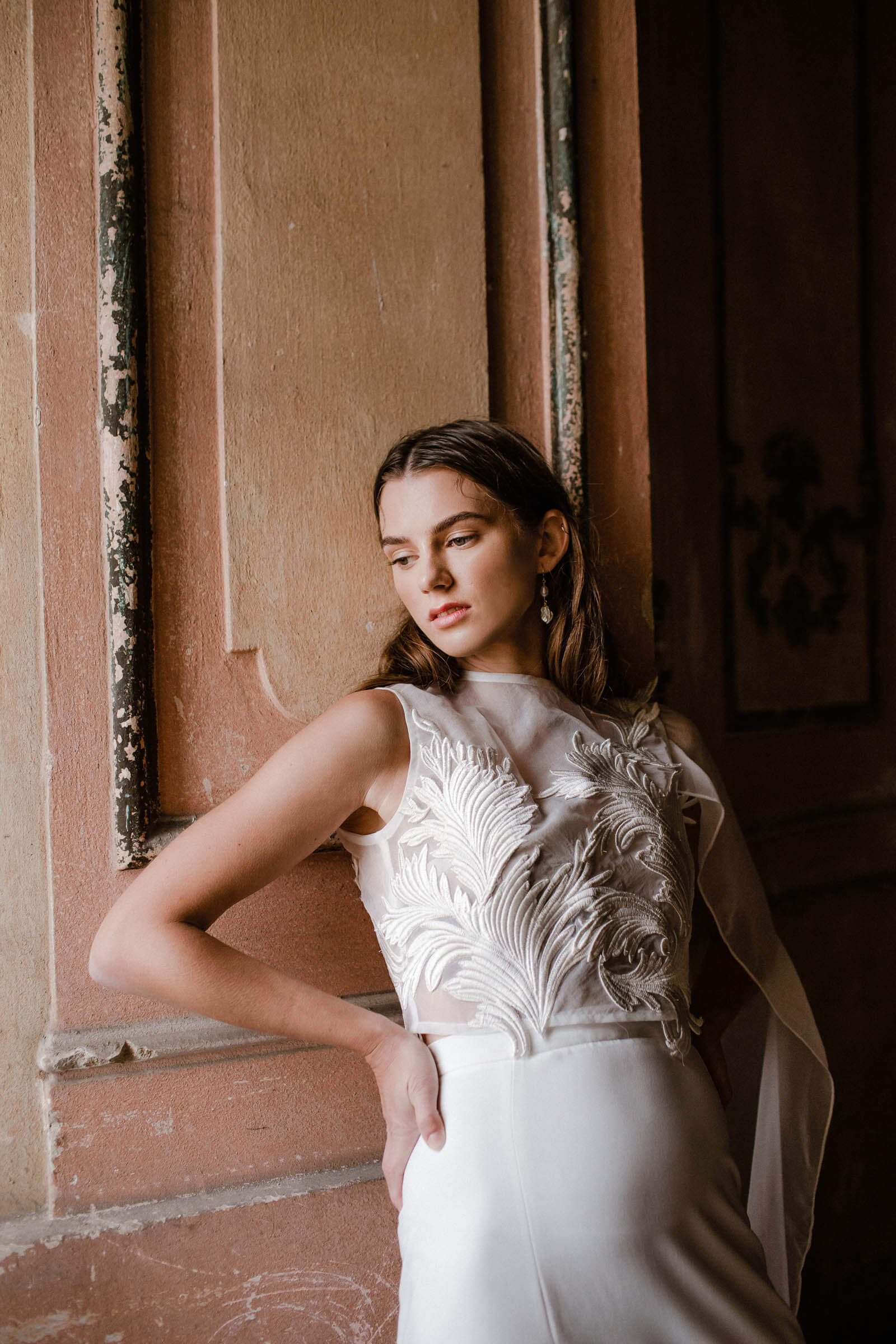 Colette two piece wedding dress with lace top
